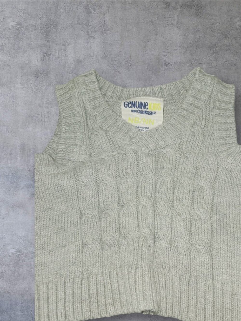 Genuine Kids by OshKosh Sweater Vest NB Newborn Gray Cable Knit Layering Vest